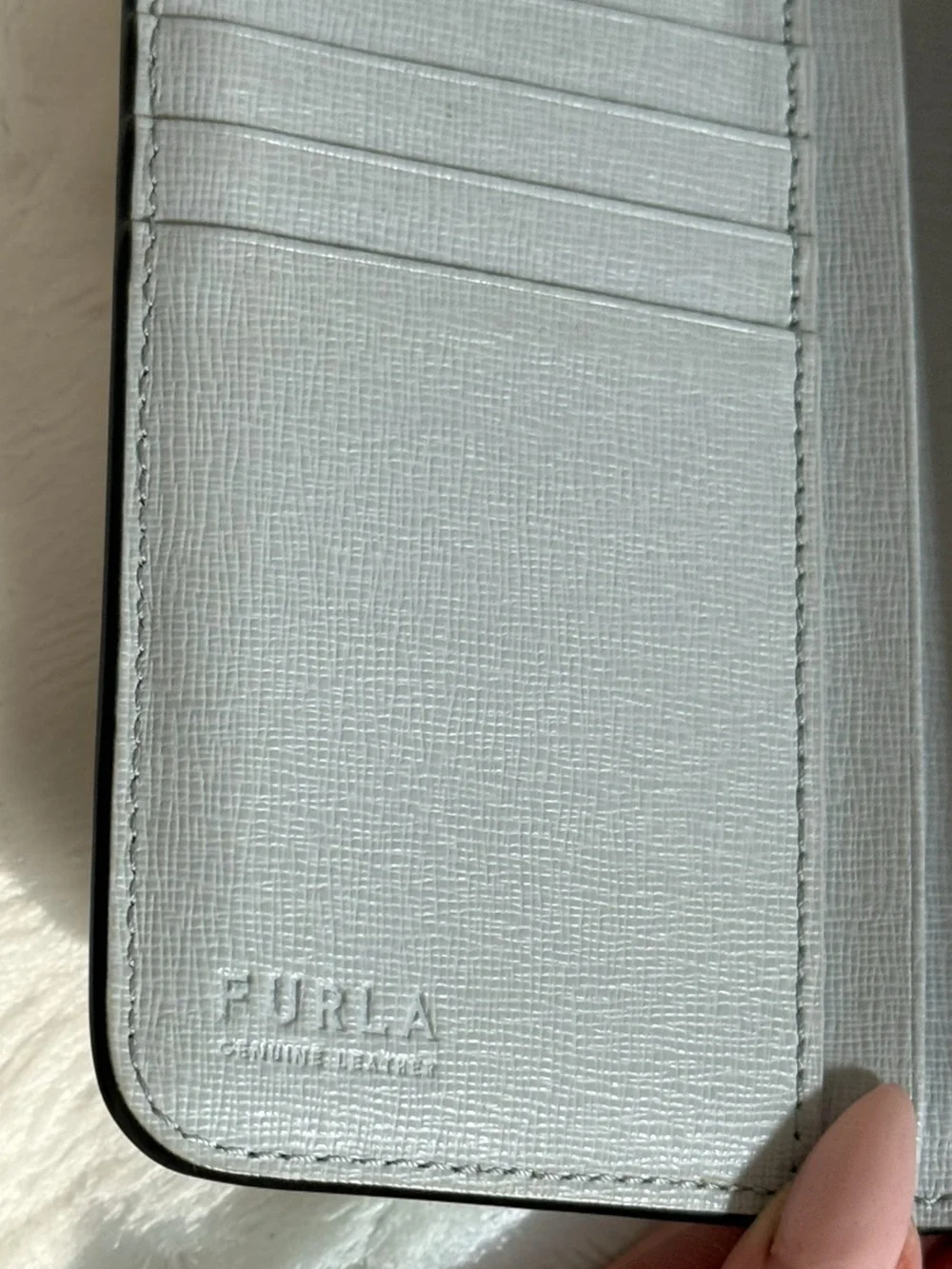 Furla Zip Around‎ Wallet Saffiano Leather Blue Bifold Card Case